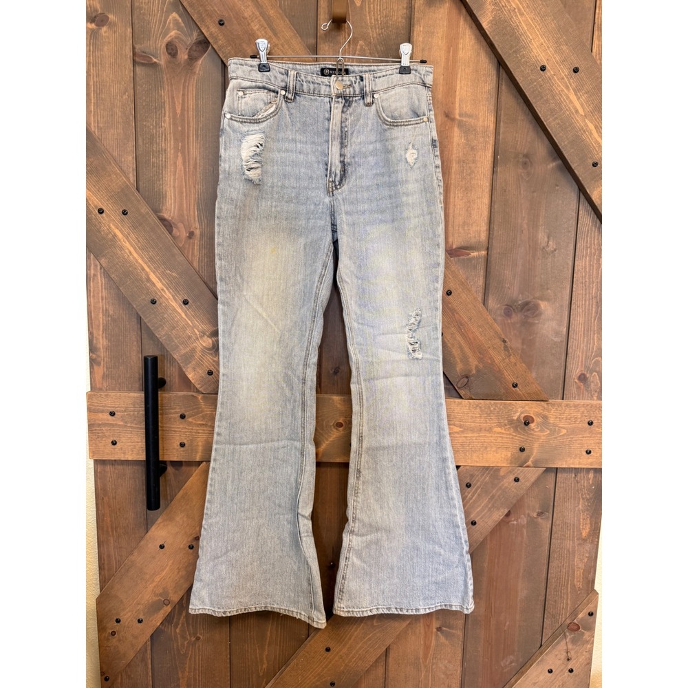 Versona Flare Jeans Womens 6 Light Blue Good Distressed High Rise Wide Leg